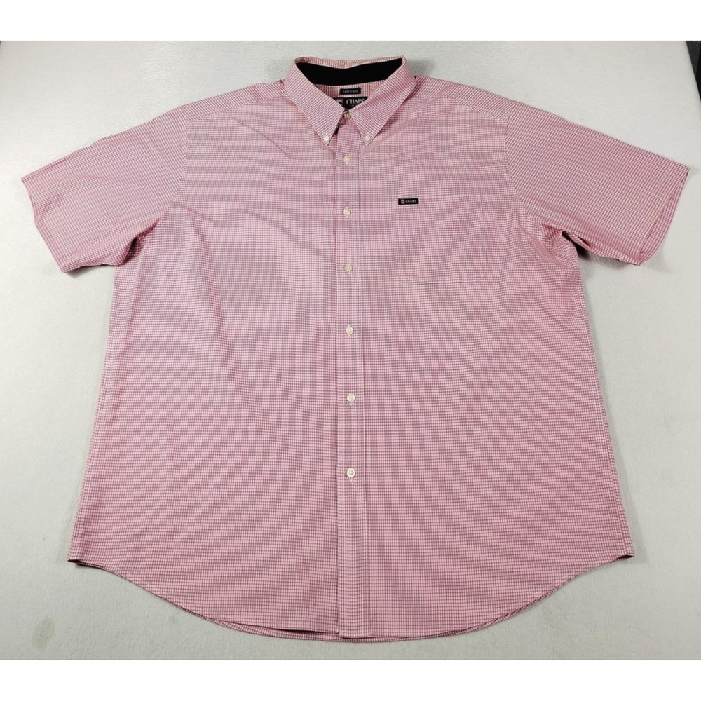 Chaps‎ Shirt Mens 2XL Red Check Short Sleeve Button Up Easy Care Casual Summer
